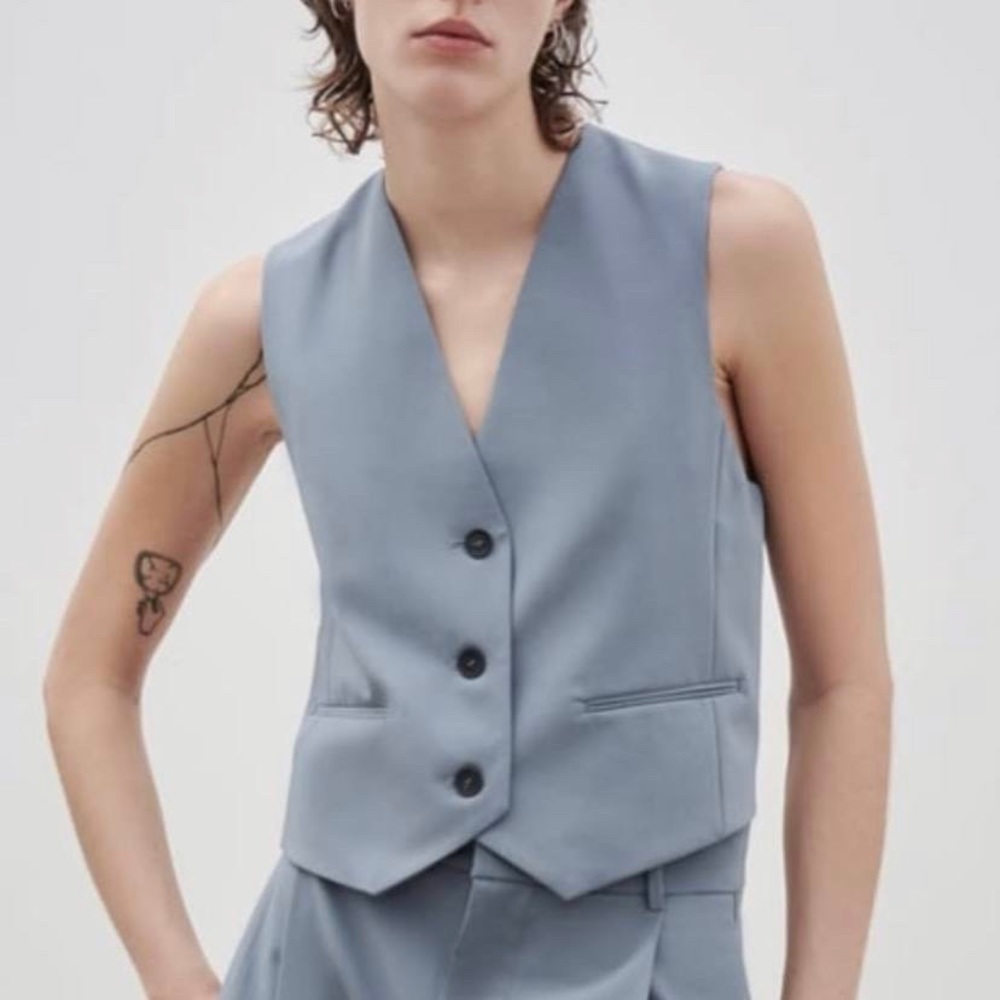 NWT ZARA V-neck Blue / Slate Buttoned Vest Waistcoat
